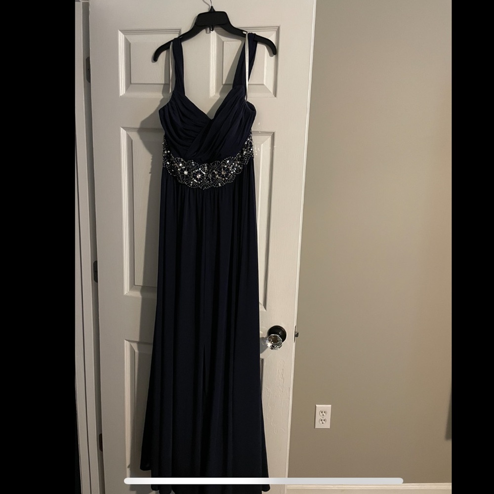 Formal David’s bridal navy floor length dress